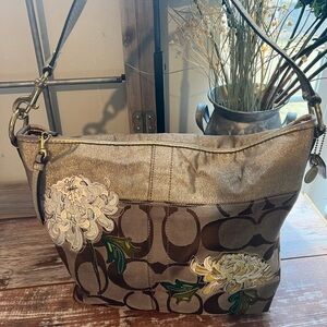Coach Limited Edition Signature Floral Appliqué Shoulder Bag